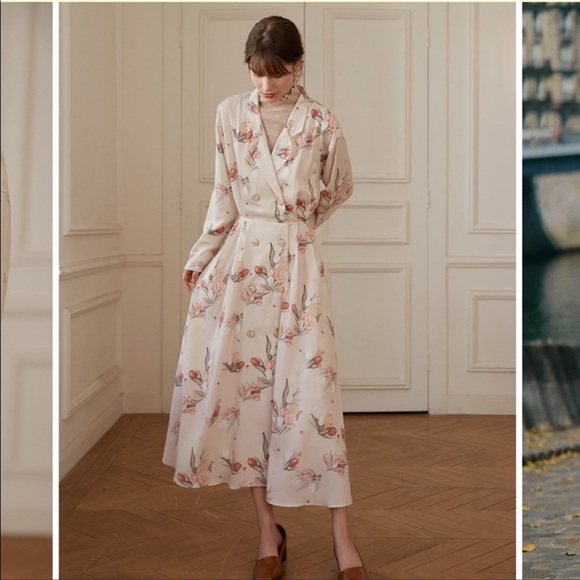 Simple Retro Giselle Tulip floral print midi Dress sz large L - Picture 2 of 13